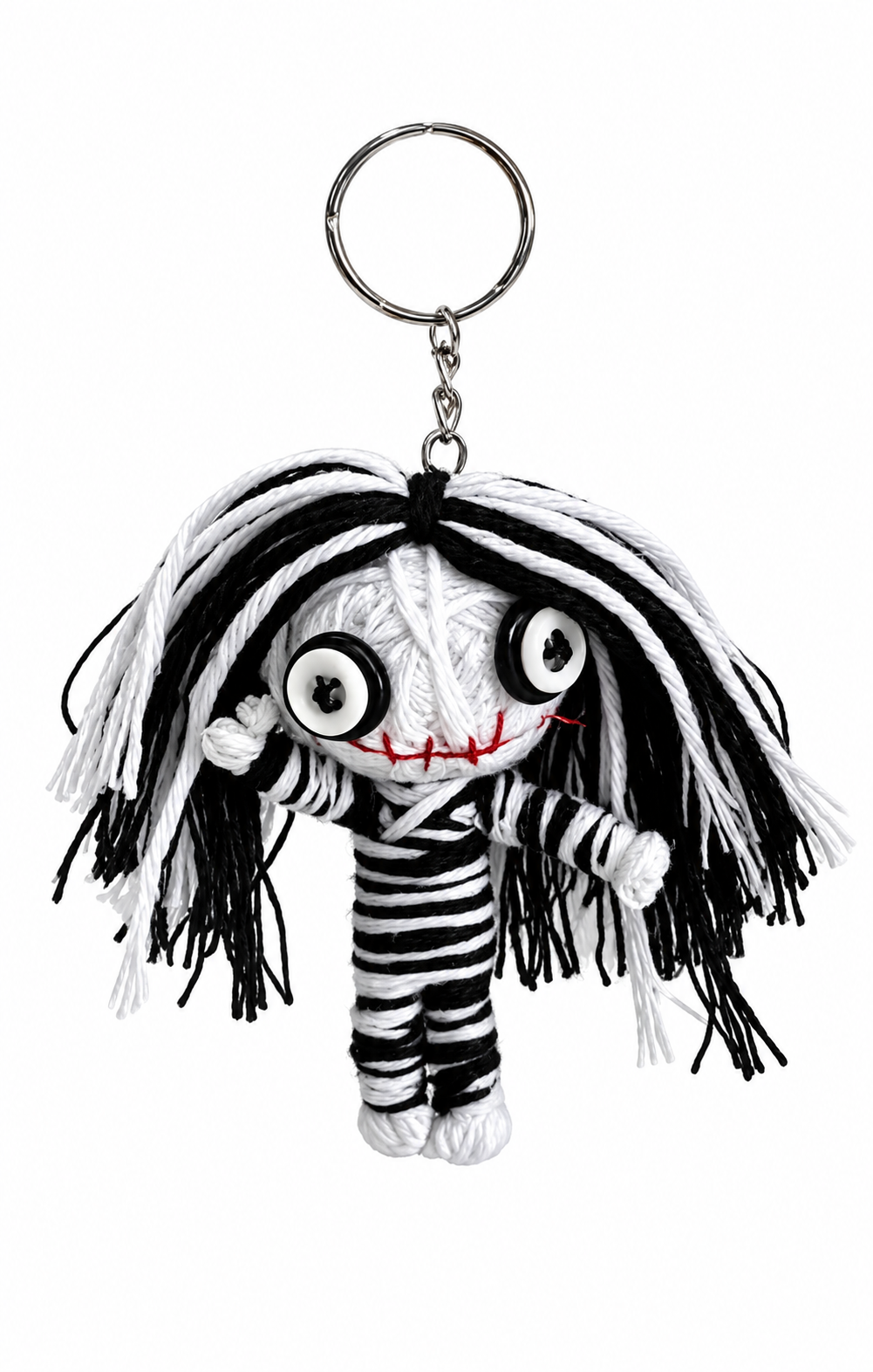 Stitched Mischief Keychain – Black & White