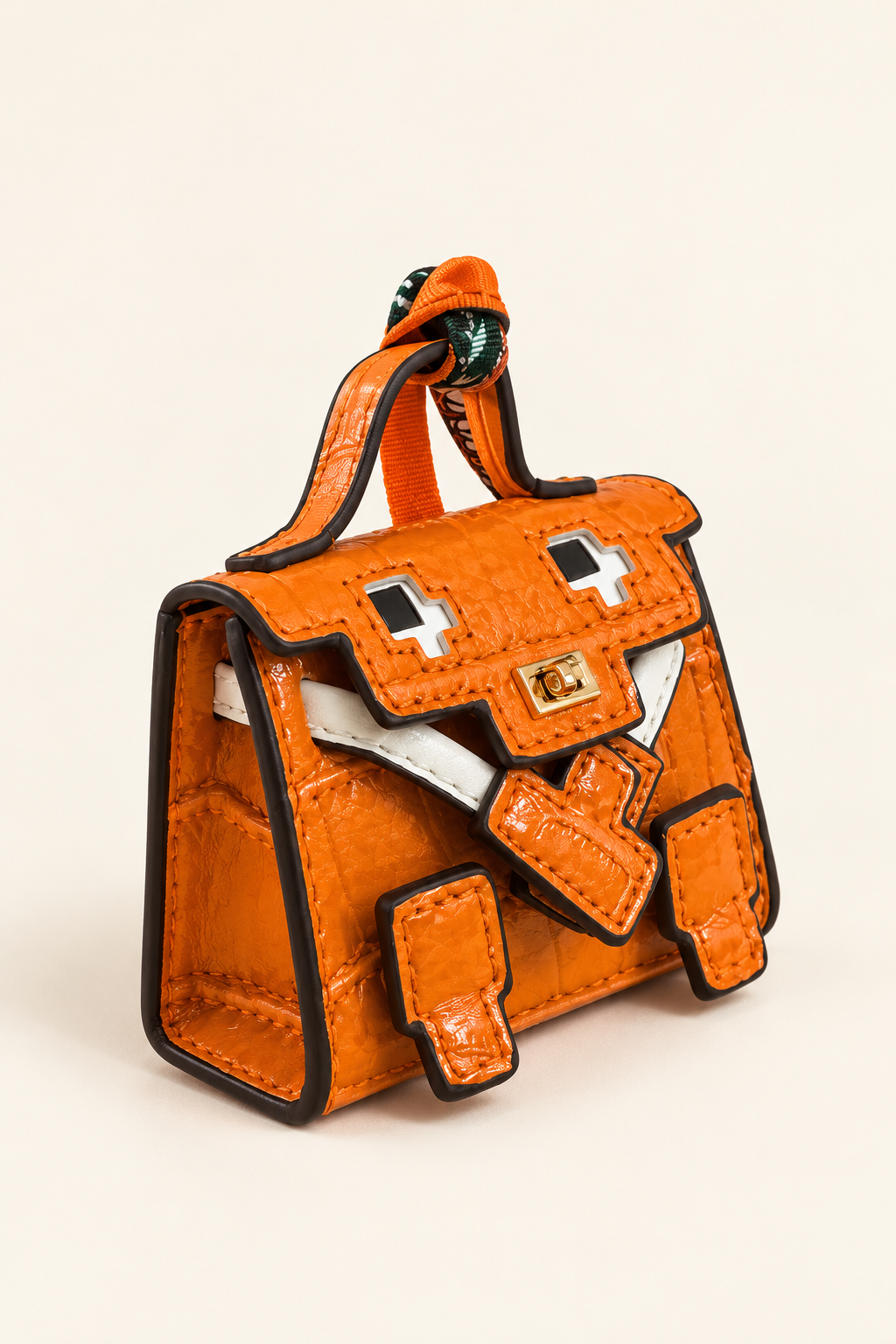 Orange Pixel Mini Bag Charm & Keychain