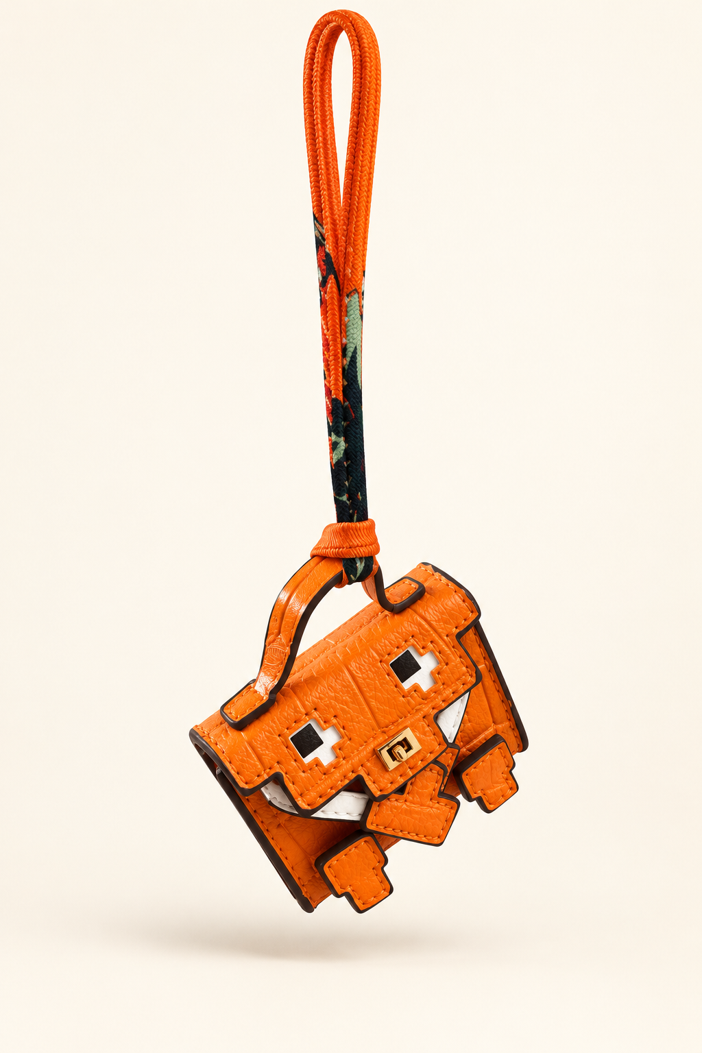 Orange Pixel Mini Bag Charm & Keychain
