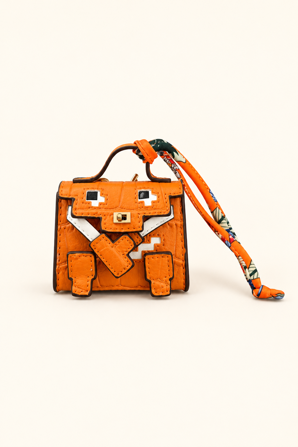 Orange Pixel Mini Bag Charm & Keychain