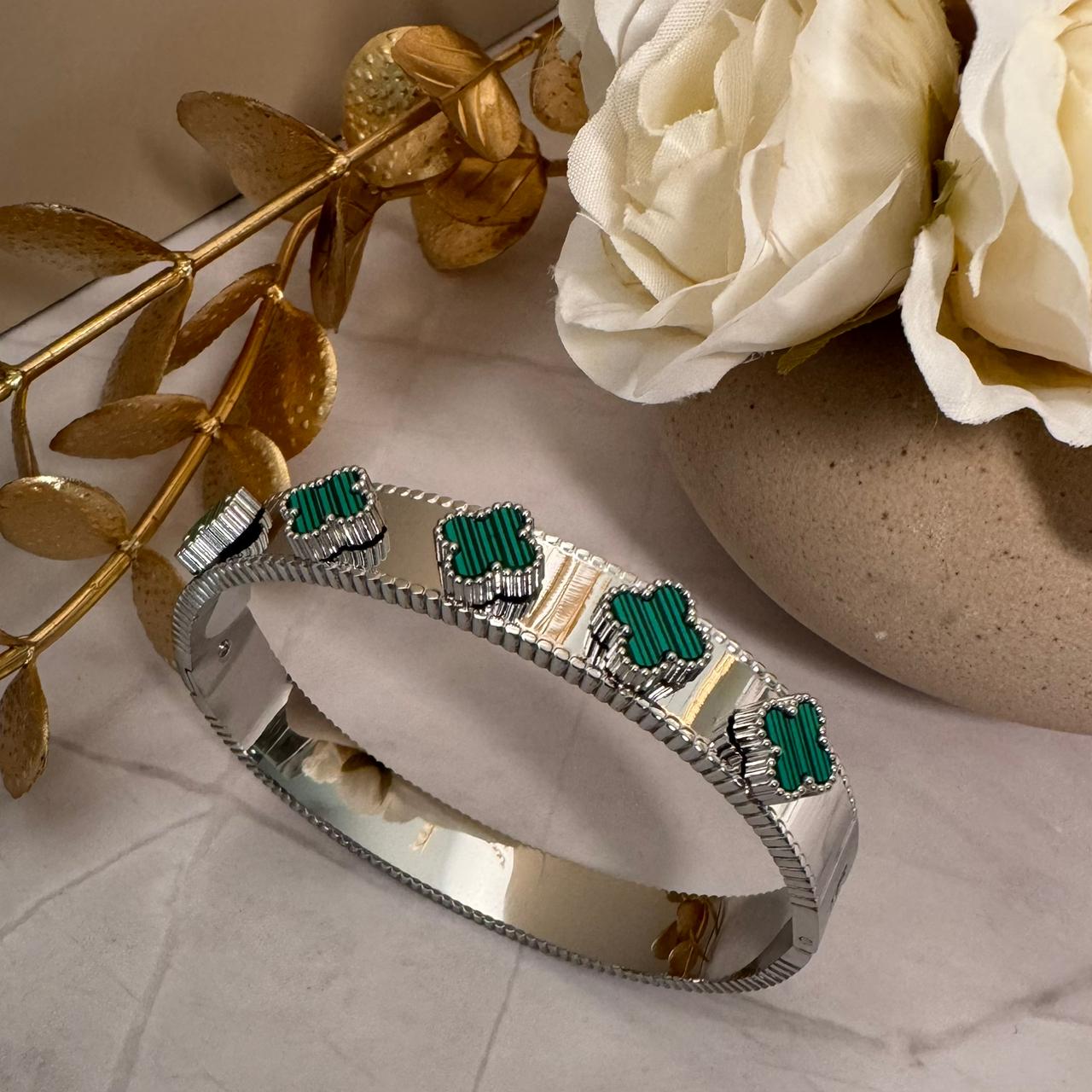 Floral Silver Bangle