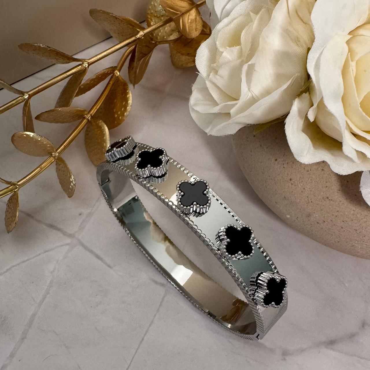 Floral Silver Bangle