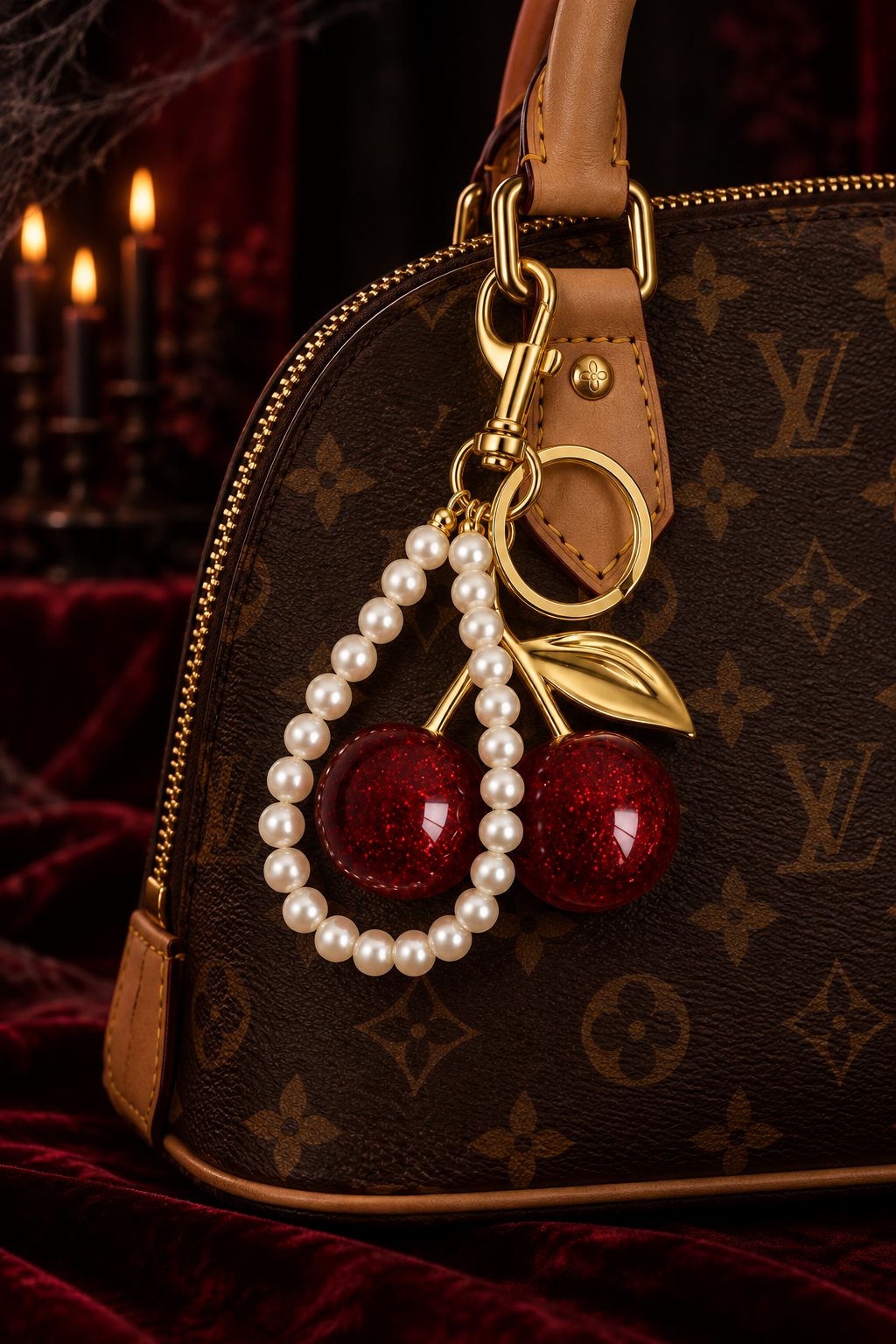 Ruby Cherry Pearl Bag Charm